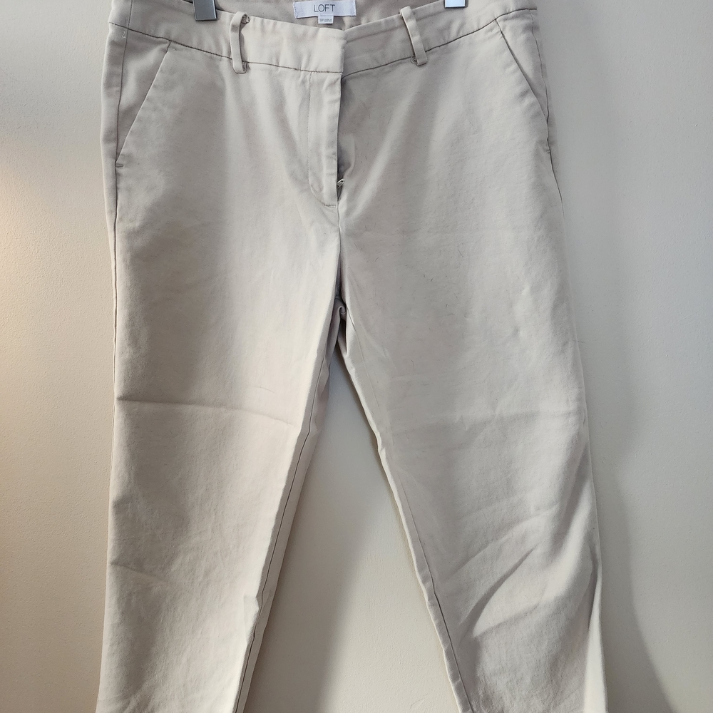 LOFT Women's Riviera Slim Cropped Khaki Trousers 12p